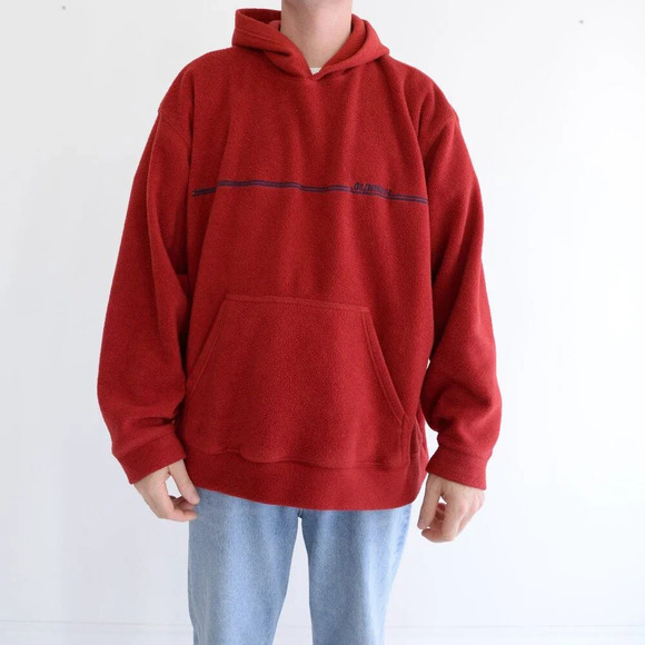 Vintage 90S Old Navy  Red Fleece Hooded Pullover Sweatshirt Size 2XL - Picture 1 of 10